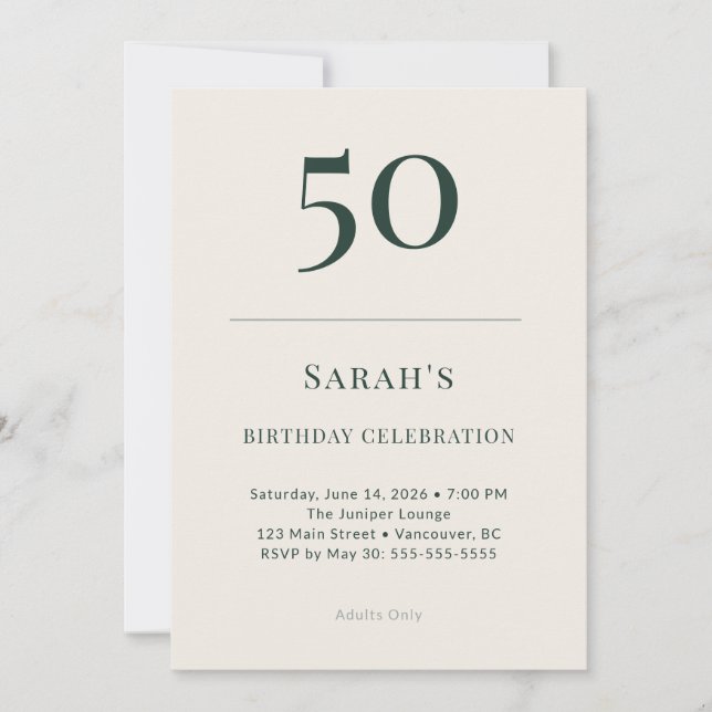 Convite Classic Forest & Linen 50th Birthday Celebration (Frente)