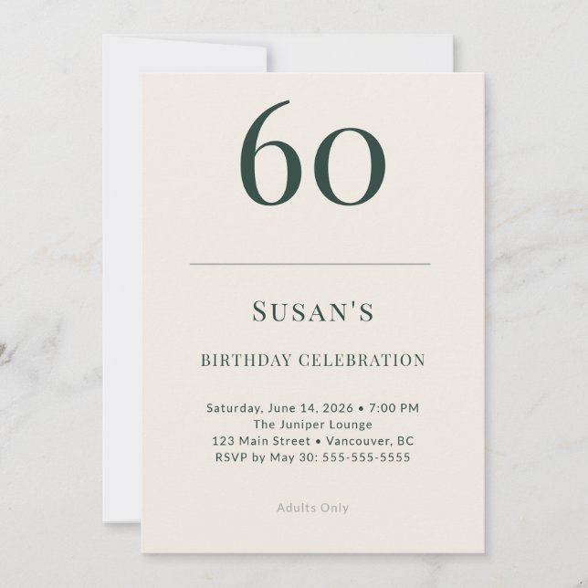 Convite Classic Forest & Linen 60th Birthday Celebration (Frente)