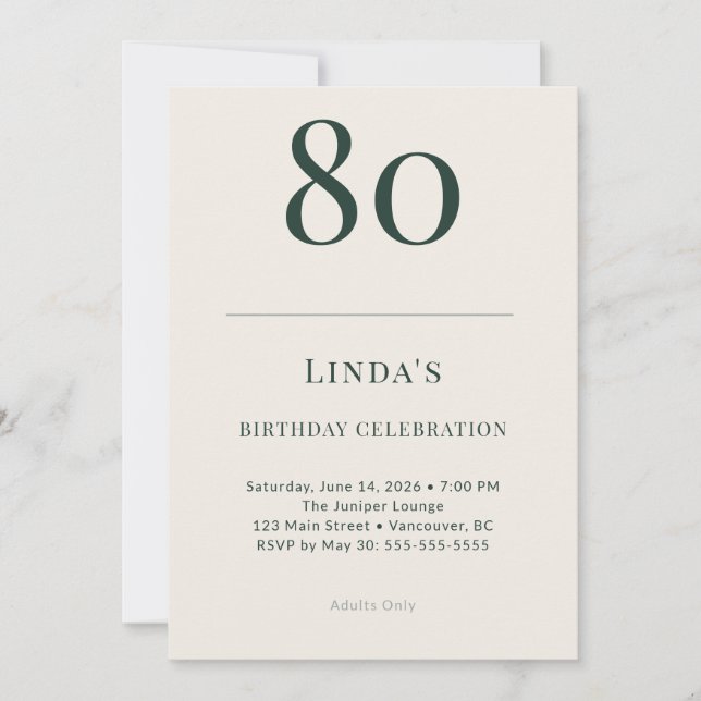 Convite Classic Forest & Linen 80th Birthday Celebration (Frente)
