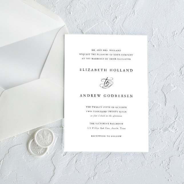 Convite Classic Formal Black and White Wedding Invitation (Criador carregado)