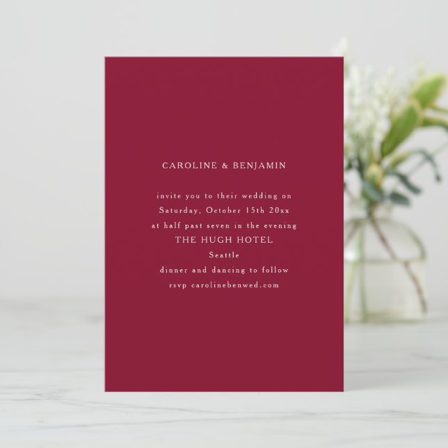 Convite Classic Formal Burgundy Minimalist Wedding (Em pé/Frente)