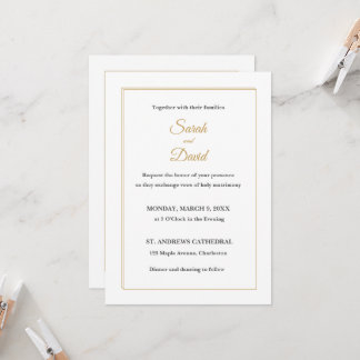 Convite Classic Formal Wedding Invitation. Gold Caligraphy