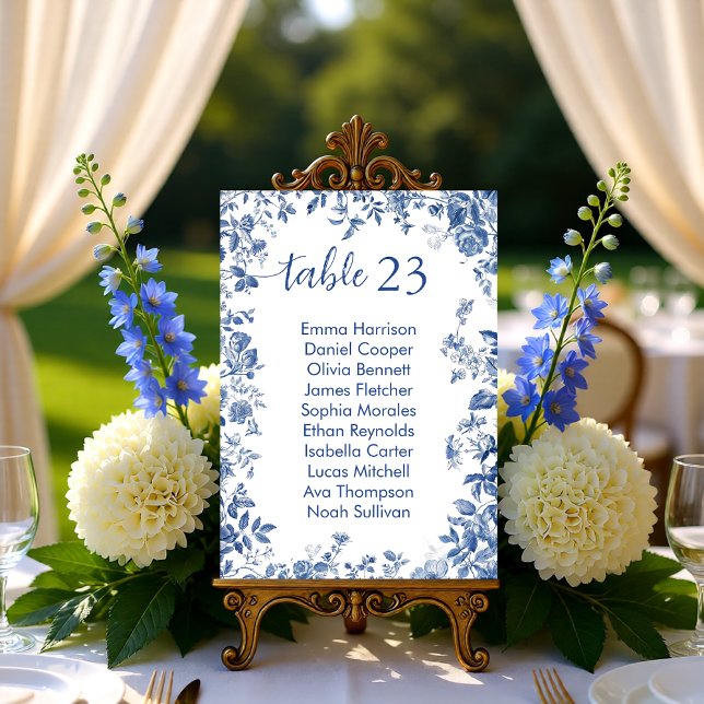 Convite Classic French Blue Toile Seating Chart Card (Classic French Blue Toile Seating Chart Card)