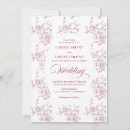 Convite Classic French Toile Roses Wedding Invitation