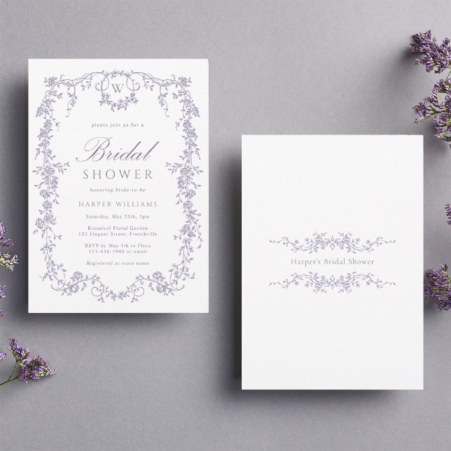 Convite Classic French Victorian Lavender Bridal Shower (Front & Back)