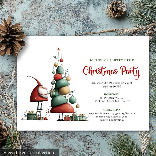 Convite Classic Funny Santa Red Green Holiday Invitation (Classic Funny Santa Red Green Holiday Invitation)