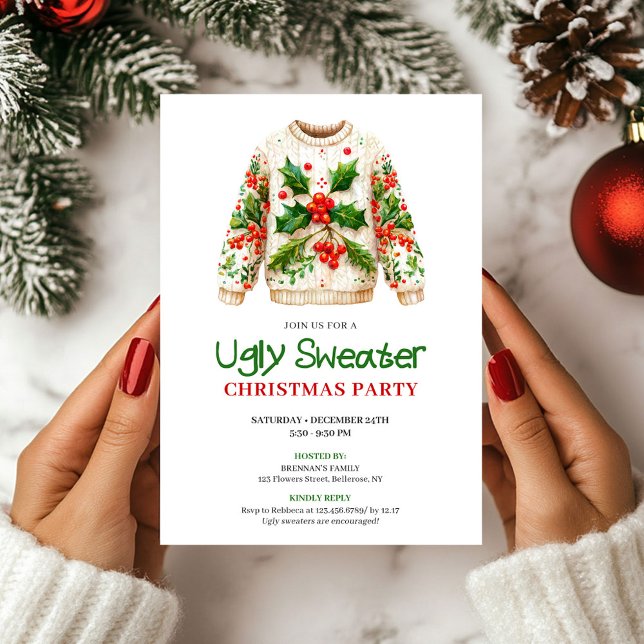 Convite Classic Funny Ugly Sweater Holiday Invite (Classic Funny Ugly Sweater Holiday Invite)
