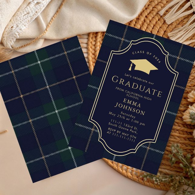 Convite Classic Gingham Graduation Party 2026 Invitation (Criador carregado)