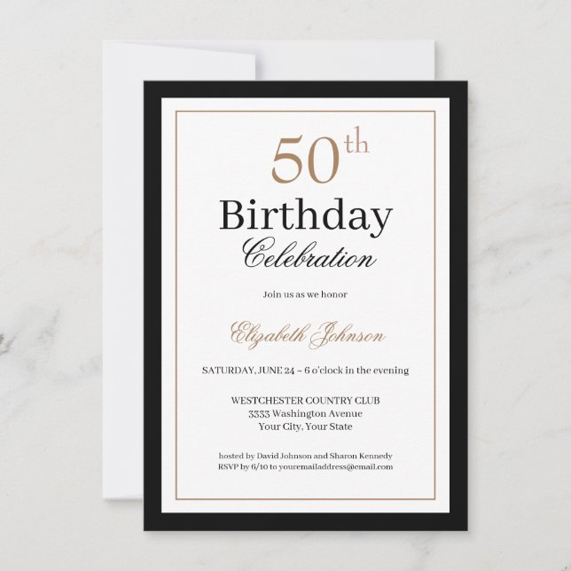 Convite Classic Gold Black 50th Birthday Party (Frente)