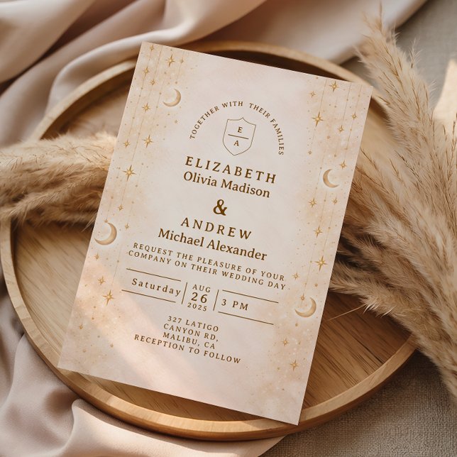 Convite Classic Gold Moonlight Wedding (Criador carregado)