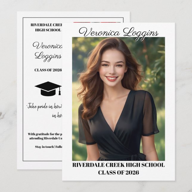 Convite Classic Graduation Announcement Photo Cards (Frente/Verso)