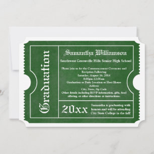 Convite Classic Green Graduation Ticket Invitations