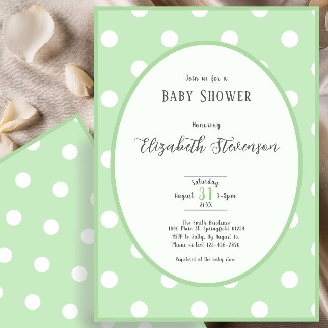 Convite Classic Green Polka Dots Baby Shower (Criador carregado)