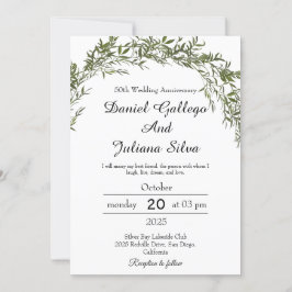 Convite Classic Greenery Wedding Anniversary Invitations