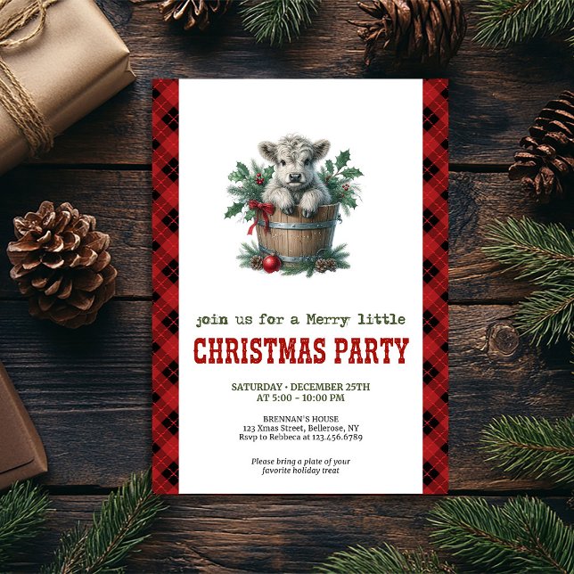 Convite Classic highland cow Christmas invite red florals (Classic highland cow Christmas invite red florals

)