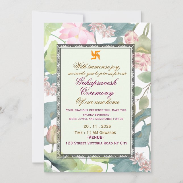 Convite Classic Hindu Griha Pravesh Invitation (Frente)