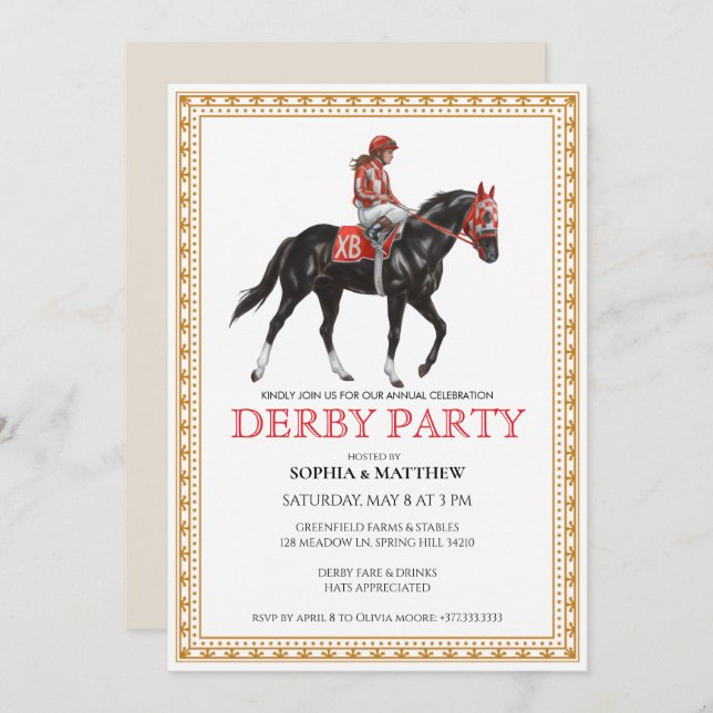 Convite Classic Horse Racing Derby Party Invitation (Frente/Verso)