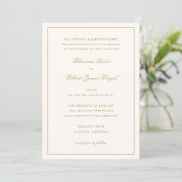 Convite Classic Ivory and Gold Border Timeless Wedding