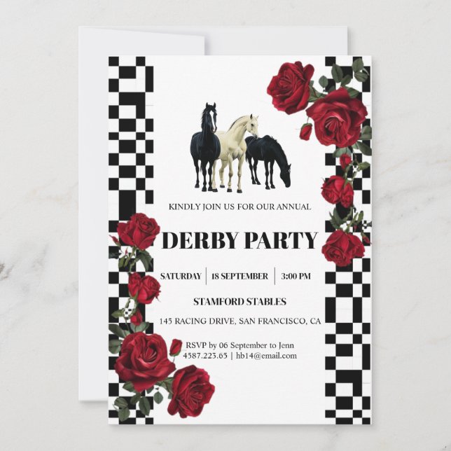 Convite Classic Kentucky Derby Party Invitation | Red Rose (Frente)