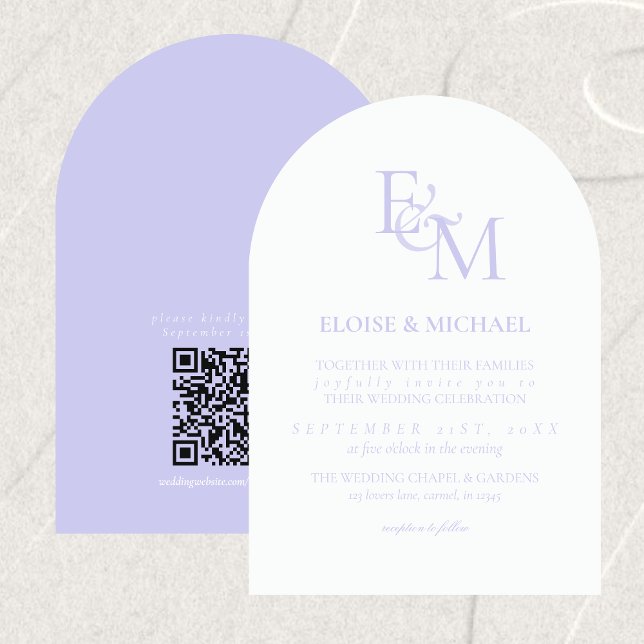 Convite Classic Lavender Monogram Minimalist Wedding (Classic Lavender Monogram Minimalist Wedding Invitation)