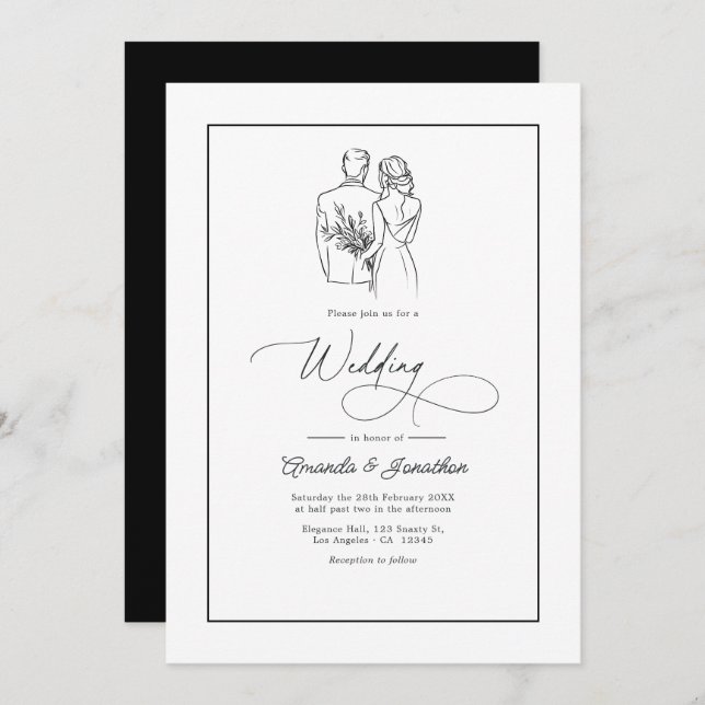 Convite Classic Minimalist Black and White Wedding (Frente/Verso)