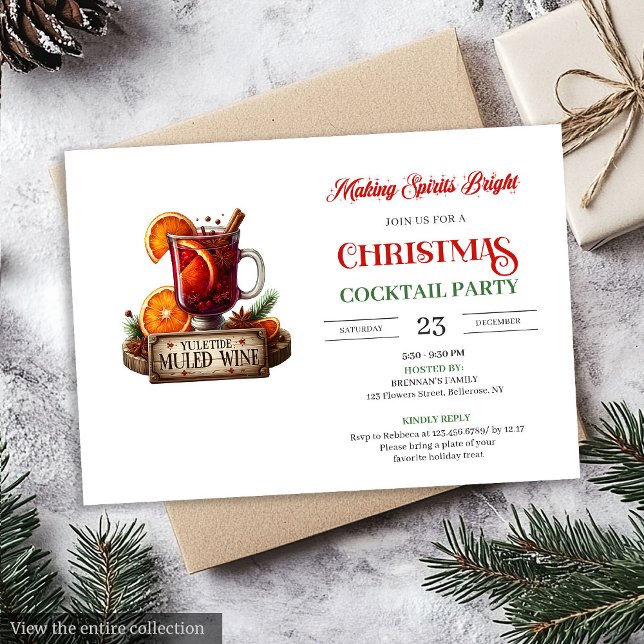 Convite Classic minimalist Christmas cocktails party (Classic minimalist Christmas cocktails party invitation

)