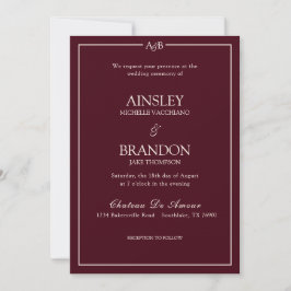 Convite Classic Minimalist Monogram Burgundy and Ivory 