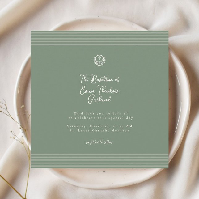 Convite Classic modern deep sage green baptism Invitation (Criador carregado)
