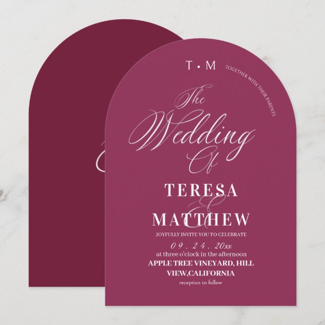 Convite Classic Modern Minimal Pink Wedding  (Frente/Verso)