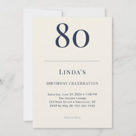 Convite Classic Navy & Cream 80th Birthday Celebration