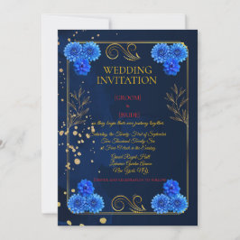 Convite Classic Navy Floral Wedding Invite Template