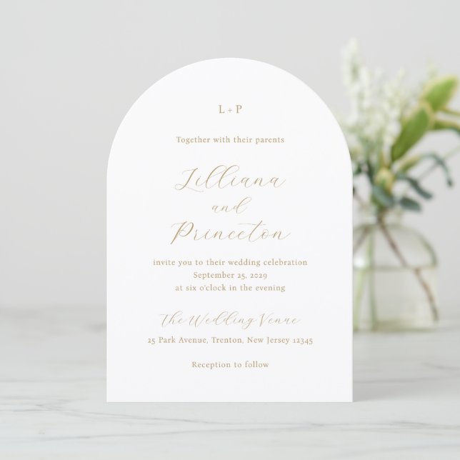 Convite Classic Neutral Monogram Elegant Wedding (Em pé/Frente)