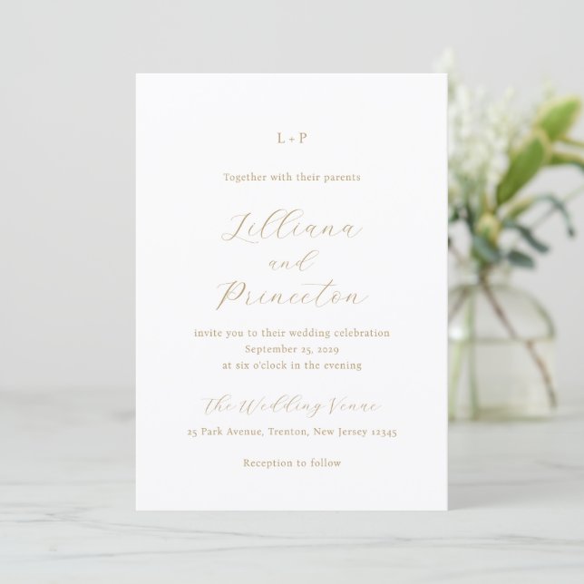 Convite Classic Neutral Monogram Elegant Wedding (Em pé/Frente)