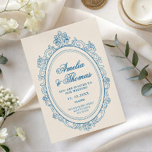 Classic old money Soft blue wedding invitation