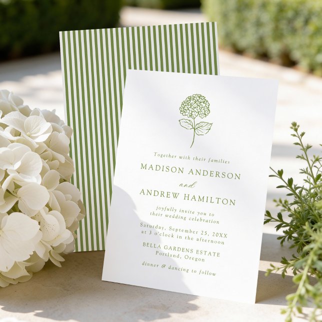 Convite Classic Olive Green Hydrangea Wedding (Criador carregado)