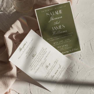 Convite Classic Olive Green Old Money All In One Wedding
