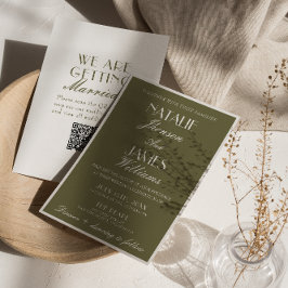 Convite Classic Olive Green Old Money QR Code Wedding 