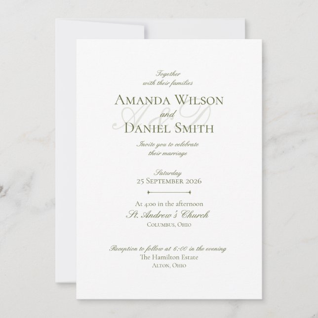 Convite Classic Olive Wedding Invitation (Frente)