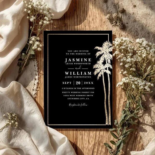 Convite Classic Palm Trees Elegant Modern QR Code Wedding (Criador carregado)