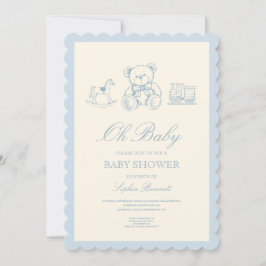 Convite Classic Pastel Blue Teddy Bear Baby Shower