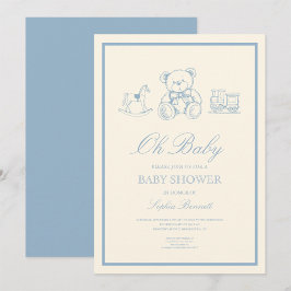 Convite Classic Pastel Blue Teddy Bear Baby Shower