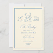 Classic Pastel Blue Teddy Bear Baby Shower