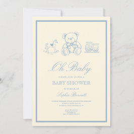 Convite Classic Pastel Blue Teddy Bear Baby Shower