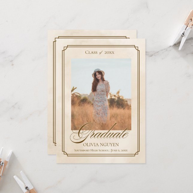 Convite Classic Photo Graduation Announcement Invitation (Frente/Verso In Situ)