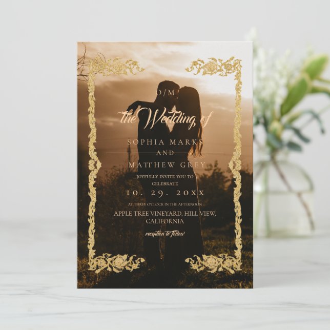 Convite Classic Photo Overlay Wedding (Em pé/Frente)