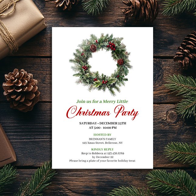Convite Classic Pine Wreath Christmas Party Editable (Classic Pine Wreath Christmas Party Editable)