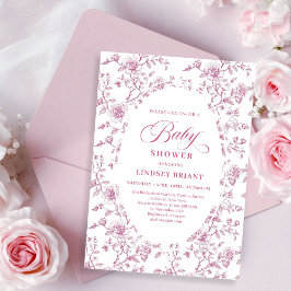 Convite Classic Pink and White Roses Toile Baby Shower 