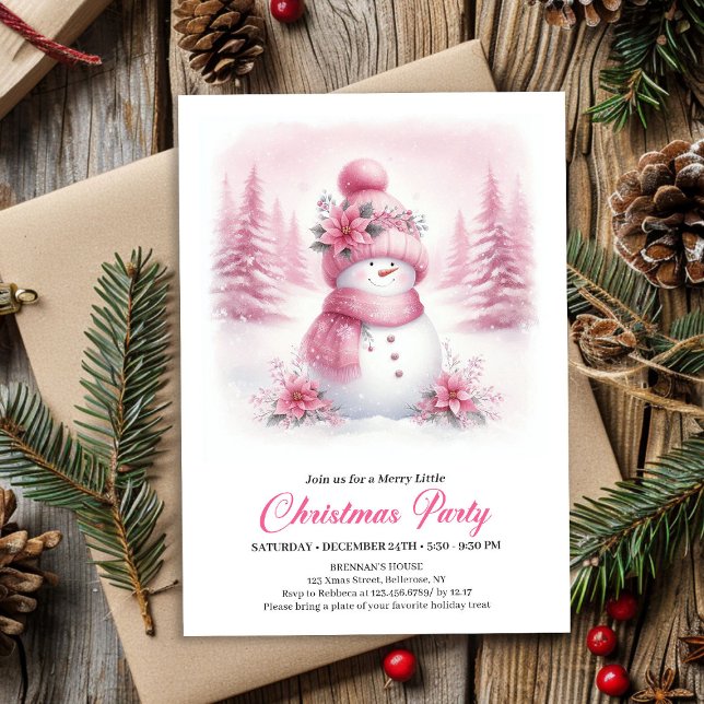 Convite Classic Pink Snowman Kids Digital Christmas Invite (Classic Pink Snowman Kids Digital Christmas Invitation

)