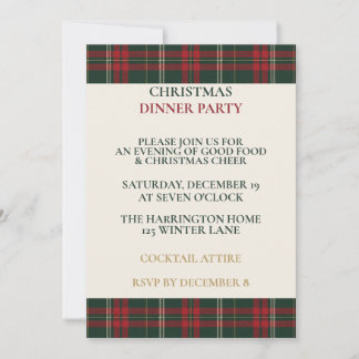 Convite Classic Plaid Elegant Christmas Dinner Party Invit