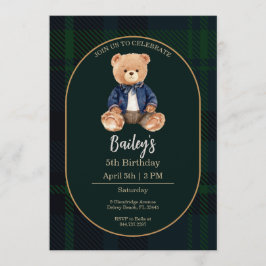 Convite Classic Plaid Little Bear Birthday Invitation